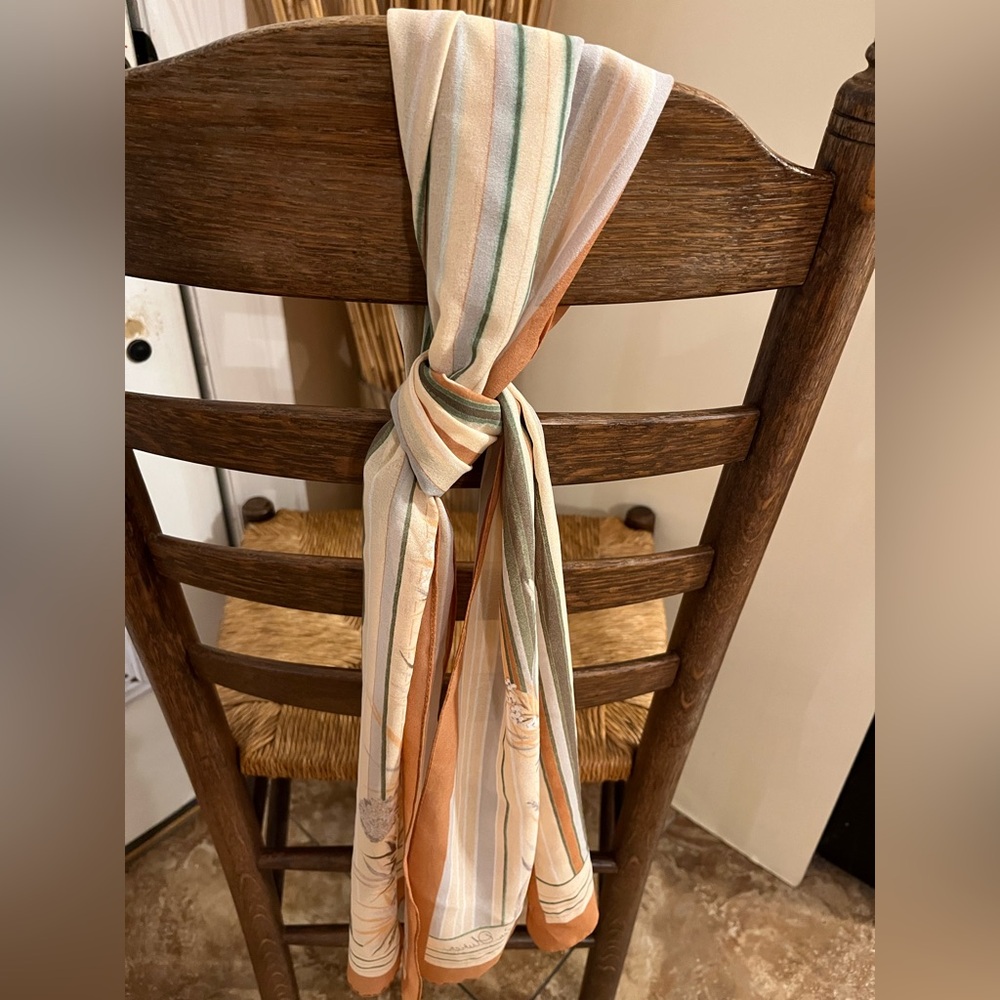 Vintage Pier Olivier Paris Floral Striped Oblong Scarf Earthy